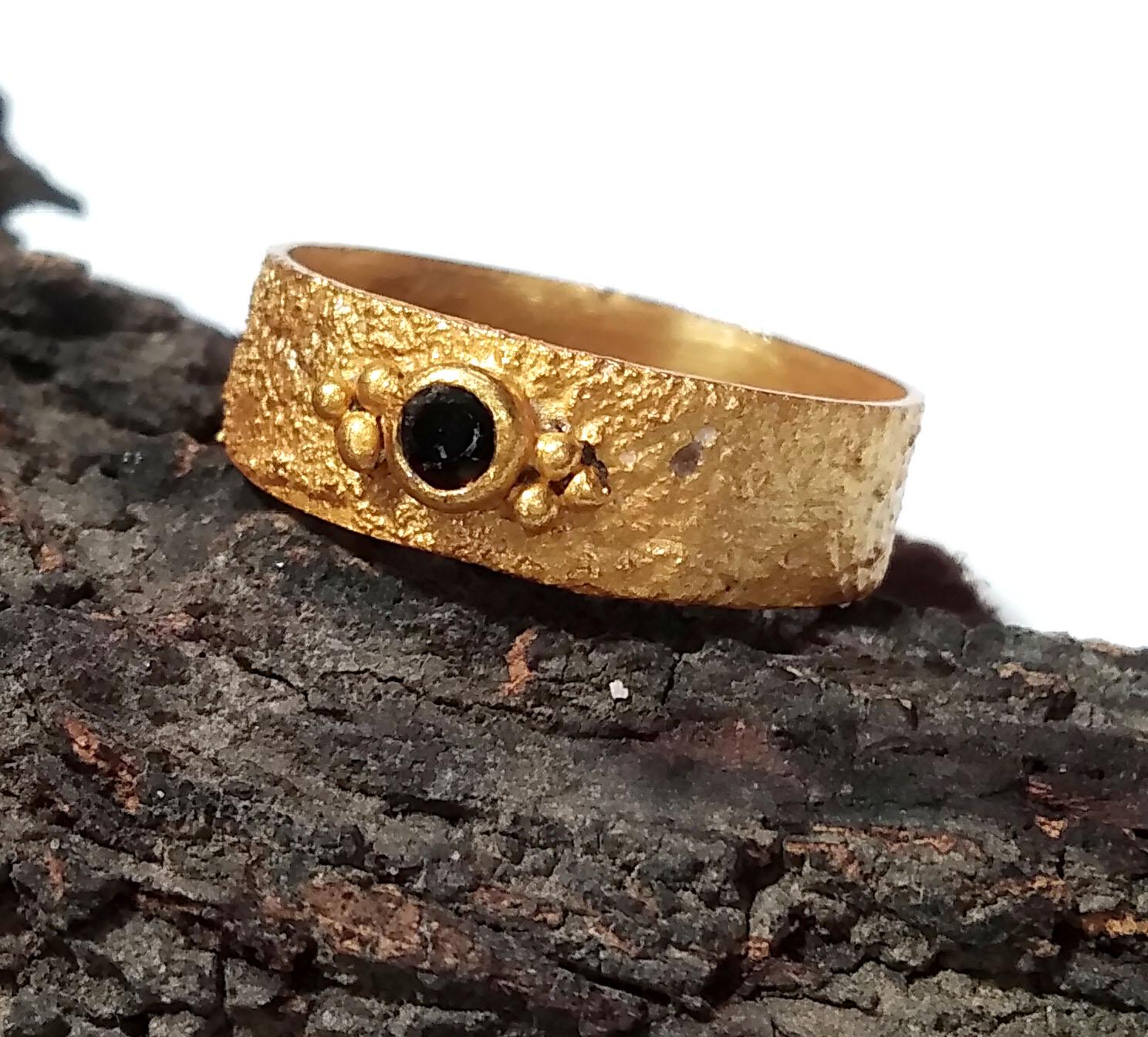 Natural Black Spinel Ring, Solid 925 Sterling Silver Gold Plated Ring, Amazing Black Spinel Ring, Handmade For Gift Birthday Ring